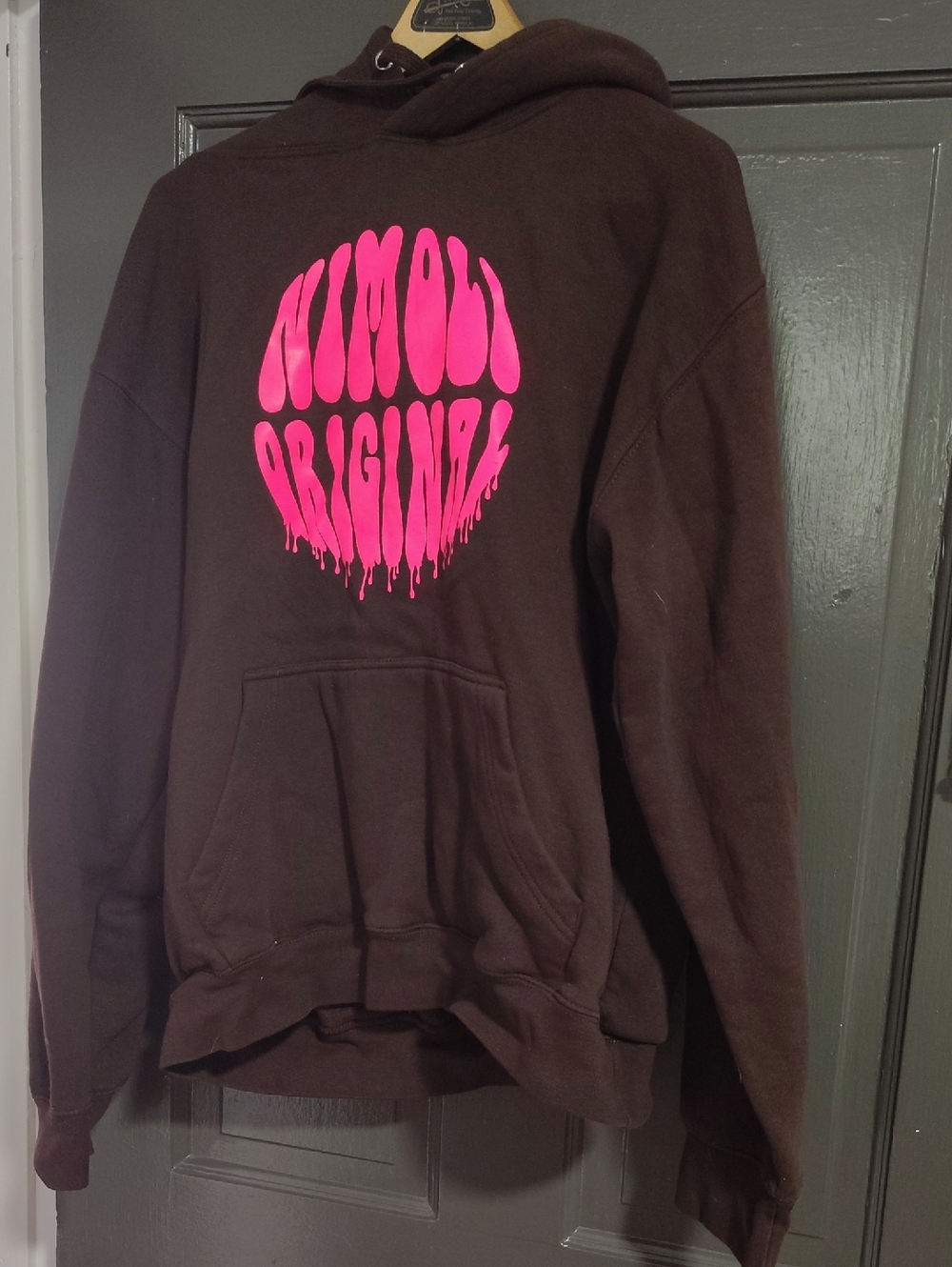 Relaxed Dark Brown Hoodie with Hot Pink Graphic